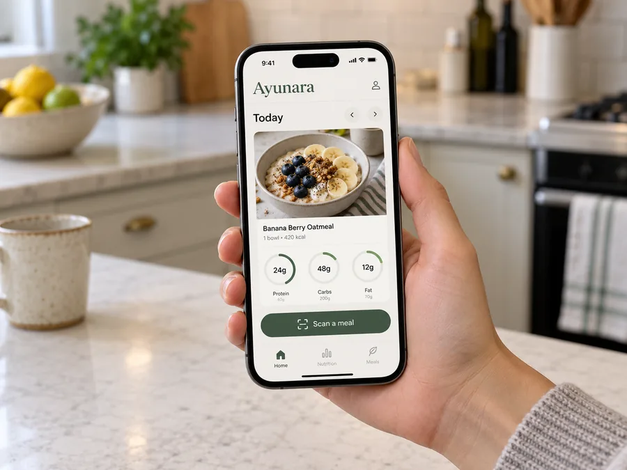 Ayunara open on a phone in a kitchen