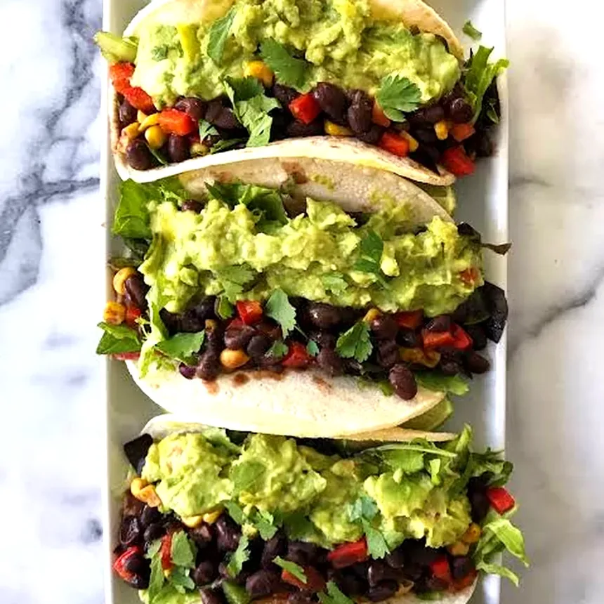Black bean and avocado tacos — a Mexican meal Ayunara can plan and scan